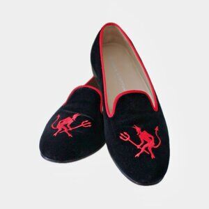 Stubbs & Wootton Black Velvet Rare Red Devil Slipper Loafer Men’s Size 9